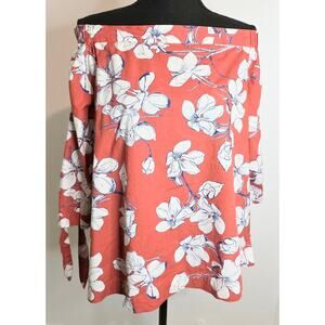 Loft Outlet Floral Off Shoulder Top Burnt Orange White Blouse Women's Size Large